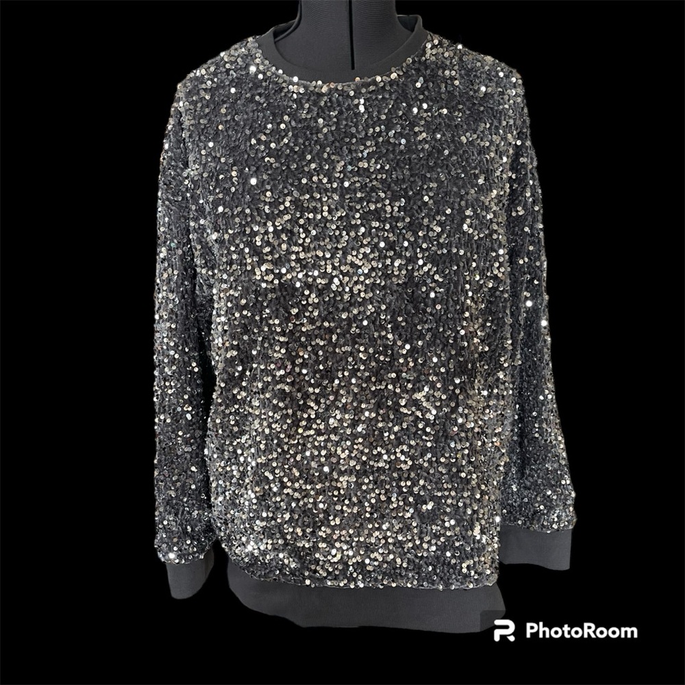 Shiraleah Sequin Velour Silver Sweater Sz XL